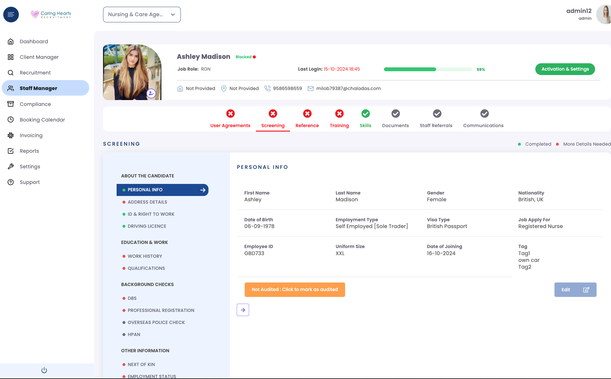 Candidate profile screenshot
